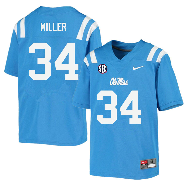Bobo Miller Ole Miss Rebels NCAA Men's Powder Blue #34 Stitched Limited College Football Jersey EFM0358NK